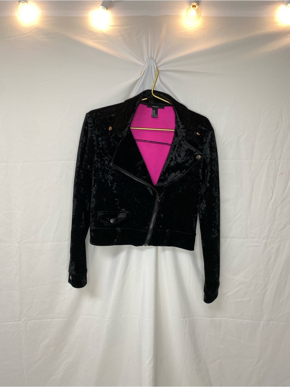 Velvet Moto Jacket with Pink Lining - Black size M